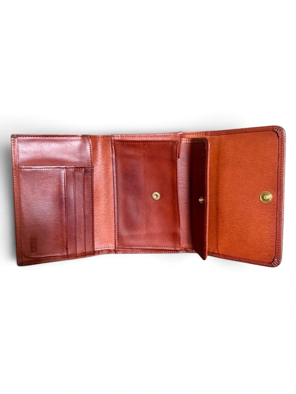 VINTAGE COACH WATER BUFFALO LEATHER COMPACT WALLET — 1980s British Tan